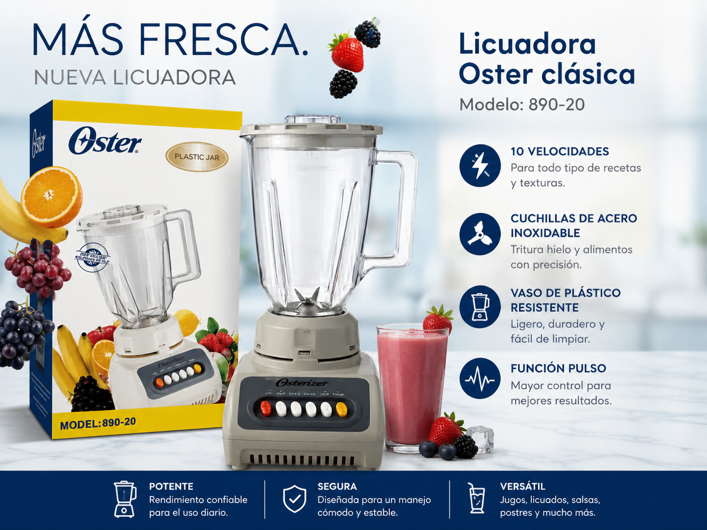 Licuadora Oster Clásica de 10 Velocidades – Potente y Resistente