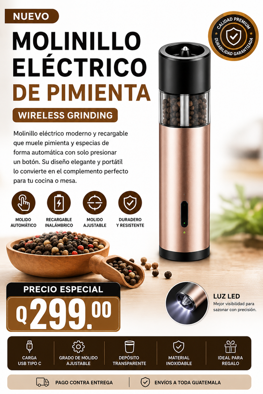 Molinillo Eléctrico de Pimienta Recargable USB | Molido Automático