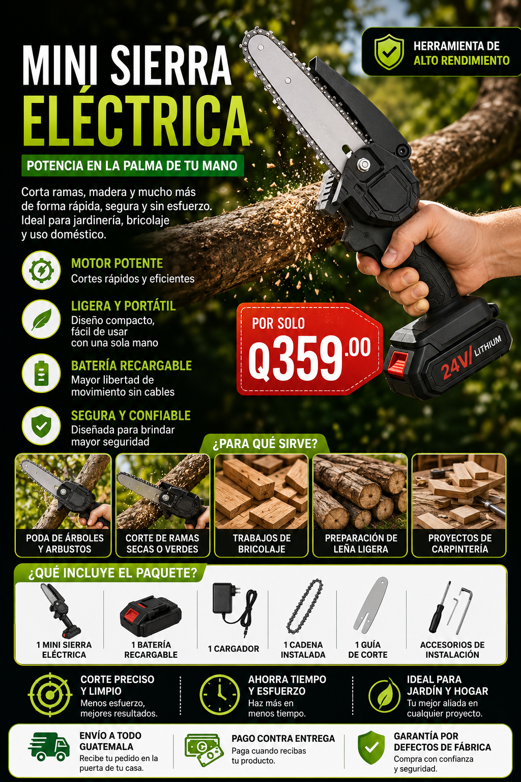 🌳 MINI SIERRA ELÉCTRICA PORTÁTIL – Potencia y precisión en la palma de tu mano