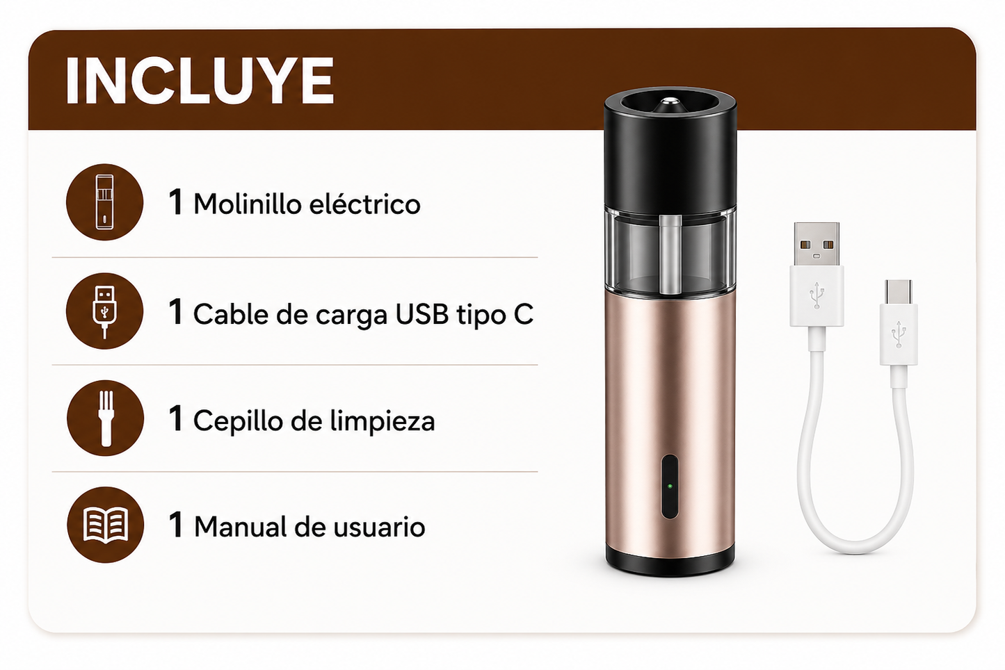 Molinillo Eléctrico de Pimienta Recargable USB | Molido Automático