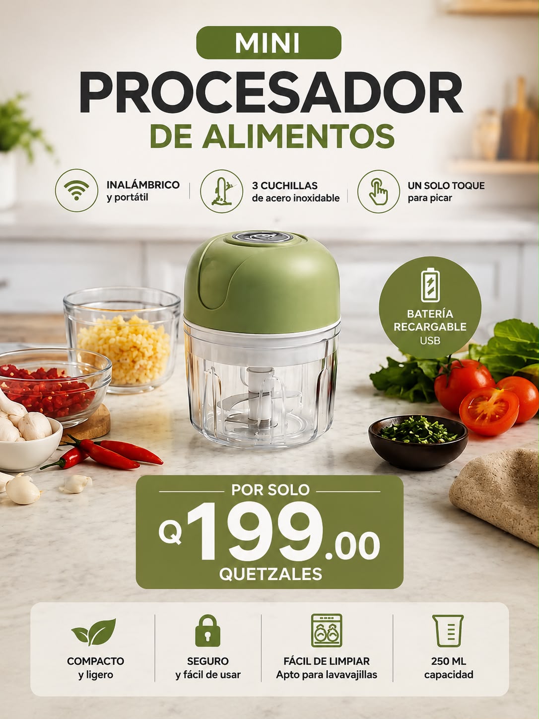Mini Picadora Recargable USB